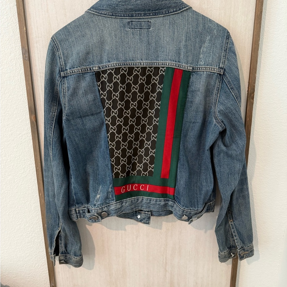 Gucci repurposed scarf Luxe Repo Denim Jacket